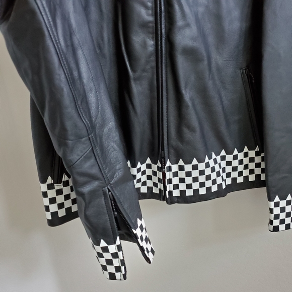 NWT Leather Ovadia & Sons Checker Print Biker Jacket - Picture 12 of 16